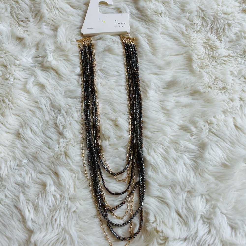 A New Day Brown 8 Row Beaded Necklace NWT